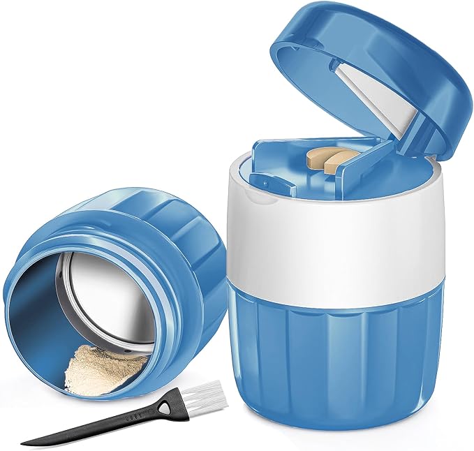 DUBSTAR 3-in-1 Pill Crusher Fine Powder Pill Grinder Pill Cutter Blue | Pill Crushers for Elderly and Pet with Pill Storage and Brush, Pill Splitter for Small or Large Pills