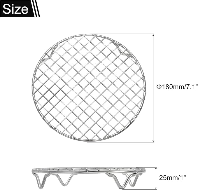 uxcell Round Cooking Rack 7.1 Inch Dia Stainless Steel Wire Cooling Steamer Rack for Baking Canning Cooking Roasting Cooling Grilling Drying, Silver