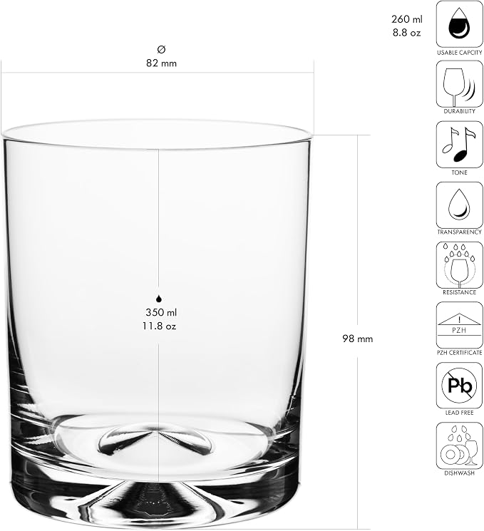 Krosno Whisky Glasses | Set of 6 | 11.8 oz | Mixology Collection | Drinking Glasses Cocktail Glasses | Home, Restaurants and Kitchen Set | Dishwasher Safe Glass Cup | Drinking Tumblers, Lead-Free Crystal for Bourbon, Scotch, Cocktails, Water, Juice, Di...