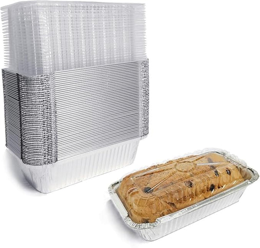 Disposable Aluminum Foil Bread Pans with Clear Lids,1.5lb, 50 Count | 7.3" x 3.7" Small Loaf Pans with Lids for Baking Bread, Meal Loaf & Banana Bread