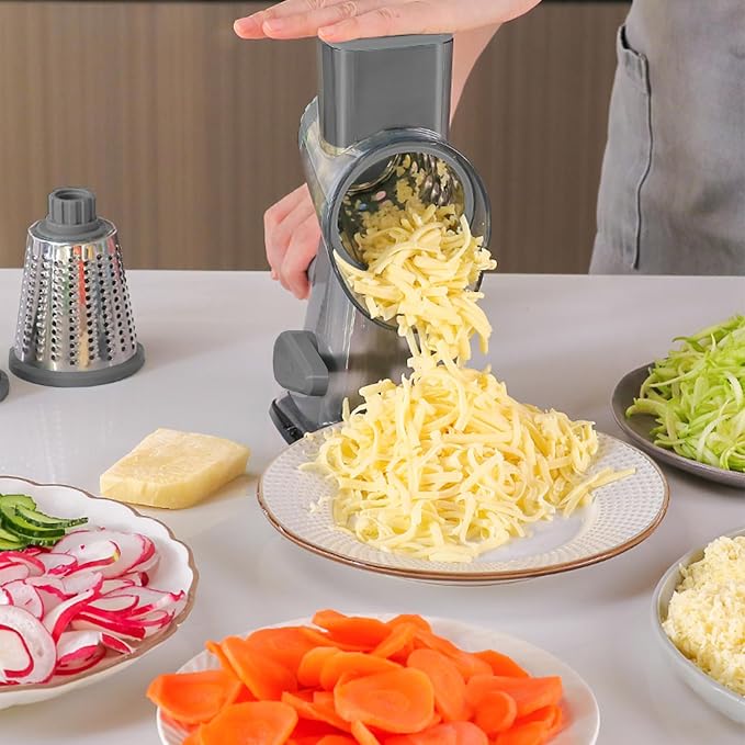 KalraMay Rotary Cheese Grater with Handle, Multifunctional Cheese Shredder | Multifunctional Shredder,Strong Suction Cup Base,Fast and Efficient Cutting,Detachable Parts,Safe Operation,Easy to Rinse
