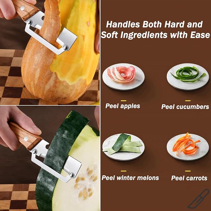 Premium Vegetable Peeler with Wooden Handle and Bottle Opener, Multi Functional Vegetable Peeler for Kitchen, Stainless Steel Blade Kitchen Tool for Vegetables or Fruits That Need to Be Peeled(2PCS)