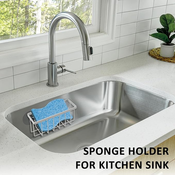 SHFKS Sponge Holder for Kitchen Sink,Sink Sponge Holder,Sink Caddy, Soap Holder,Bathroom,Scrubbers (Mat Silver)