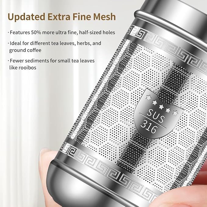 2 Pack 316 Stainless Steel Tea Infuser, Extra Fine Mesh Tea Strainers for Loose Tea, Tea Strainer with Extended Chain Hook, Tea Steeper (2 Pack - Small)