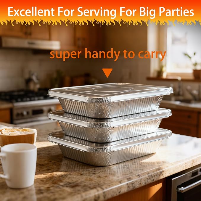 9x13 Aluminum Foil Pans with Lids Disposable - Half Size Aluminum Foil Heavy Duty Deep Bakin Pan, Tin foil Turkey Sheets Tray Chafing Grill Accessories for Cooking, Baking, Storing, Food Prepping