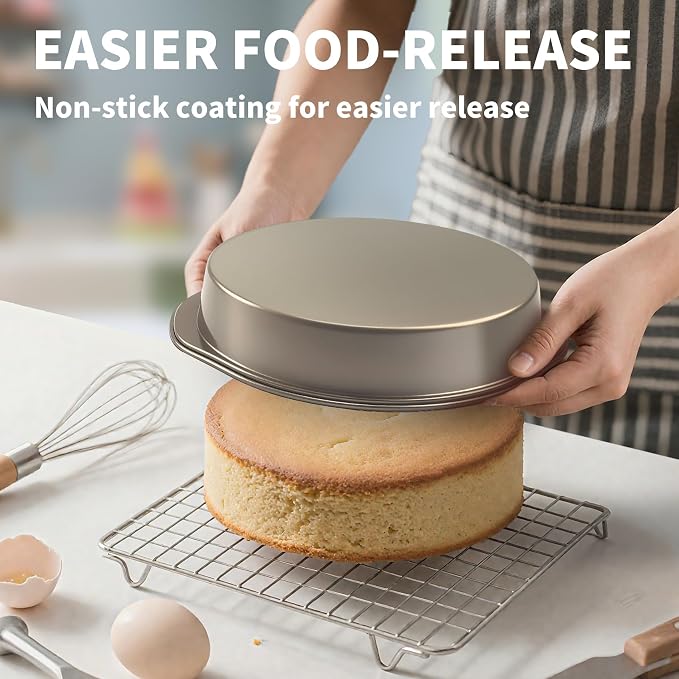 6 Inch Cake Pan, 3PCS Nonstick Round Cake Pans with 50 PCS Parchment Paper, Durable Birthday Circle Cake Baking Pan with Handle for Multi-Layer Cakes, Dishwasher Safe (Gold, 6")