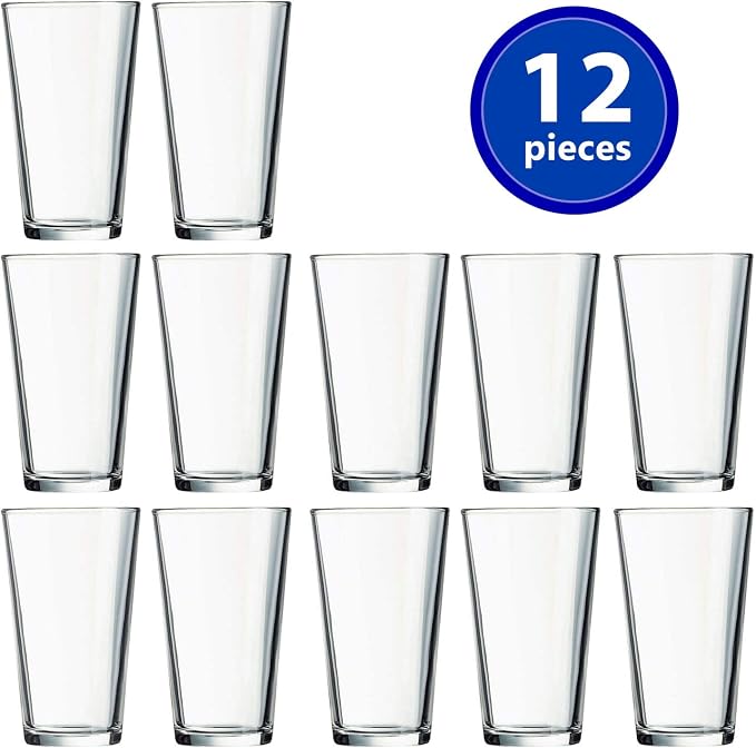 Drinking Glasses Set of 12-16 oz Glass Cups - Pint & Beer Glasses - Dishwasher Safe Water Glasses - Highball Tumblers