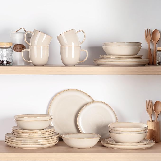 AmorArc Ceramic Dinnerware Sets for 6, 18Pcs Plates and Bowls Sets Dishes | Stoneware Handmade Reactive Glaze Dinner Set, Highly Scratch Resistant | Dishwasher & Microwave Safe Dishware