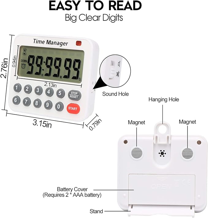 AIMILAR Magnetic Digital Kitchen Timer with Direct Numerical Keypad, Loud Alarm - 99Hr Countdown Count Up Timer for Cooking Baking Classroom, Batteries Included