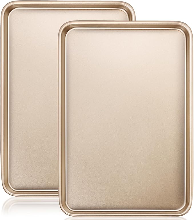 Wildone Baking Sheet Pan Set of 2, Nonstick Cookie Sheets for Baking | Thicker Carbon Steel Half Sheet Pan Oven Tray 17.5x12 Inch, Heavy Duty & Easy Clean, Champagne Gold