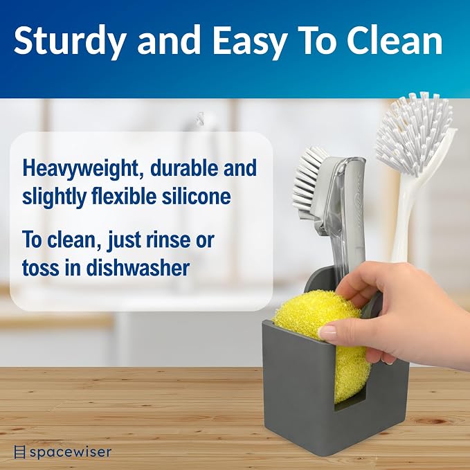 Silicone Sink Caddy – Sponge Dish Brush Holder for Kitchen Sink | Kitchen Sink Organizer, Sink Brush Holder, Sink Sponge Holder for Scrub Daddy, Scrub Mommy, Sponge & Kitchen Brush Holder