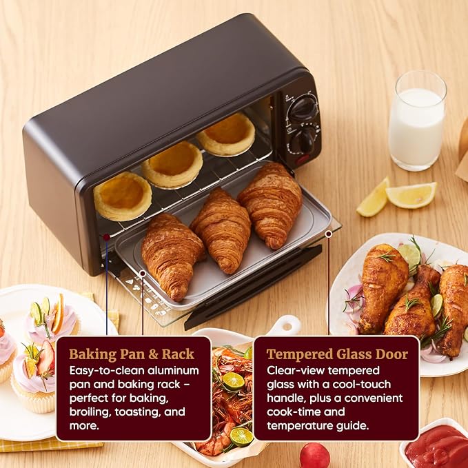 Elite Gourmet ETO236 Compact 2-Slice Toaster Oven, 15-Min Timer, Black | Bake, Broil, Toast & Adjustable Temperature, Countertop Design - fits small kitchens, dorms and RVs