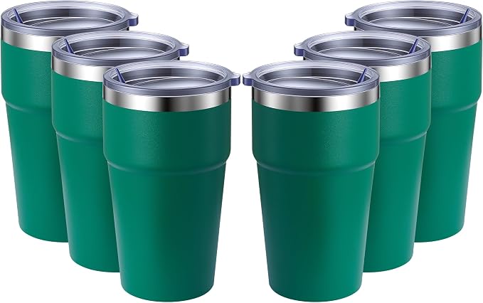 MEWAY 16oz Tumbler Double Wall Vacuum Insulated Travel Mug Bulk, Stainless Steel Tumblers with Lid, Powder Coated Coffee Cups for Cold & Hot Drinks (Green,6 Pack)