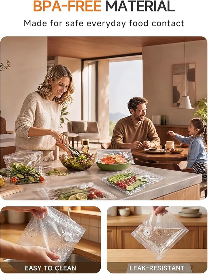 FEPPO Reusable Vacuum Sealer Bags for Food, 20 PCS (10 Medium 8.3"×8.7" + 10 Large 10.2"×11") BPA-Free Food Storage Bags with Air Valve, Leak-Proof & Odor-Resistant for Freshness Preservation