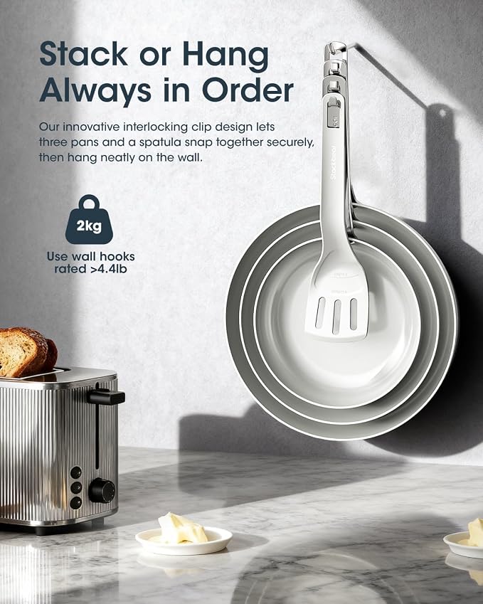 Nonstick Frying Pans Skillets, 3 Pcs Ceramic Coating Pans Set | Swiss Nonstick Coating, PFAS/PTFE/PFOA-Free, Stackable Design, Oven & Dishwasher Safe, 8/9.5/11 Inch