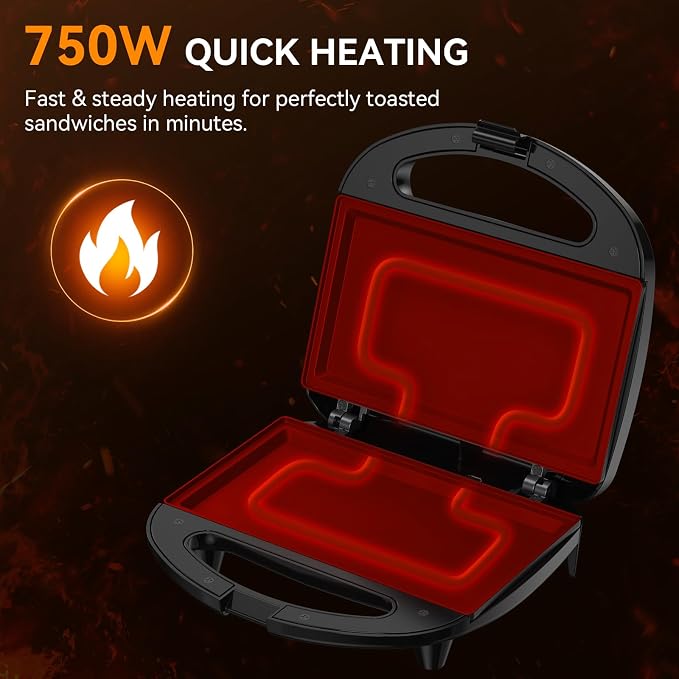 OSTBA Panini Press Sandwich Maker, 2-Slice Grilled Cheese Maker | 750W Heating with Nonstick Flat Plates, Indicator Lights, Cool-Touch Handle, Cord Wrap Storage and Easy-Clean Design