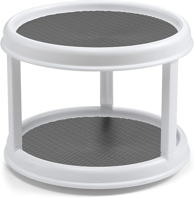 2 Tier 10" Turntable Lazy Susan Spice Organizer - Rotating Seasoning Rack for Pantry Cabinet Kitchen Countertop, Table Top Organizing - Multiuse Two Tier Rotating Organization Rack Spinner