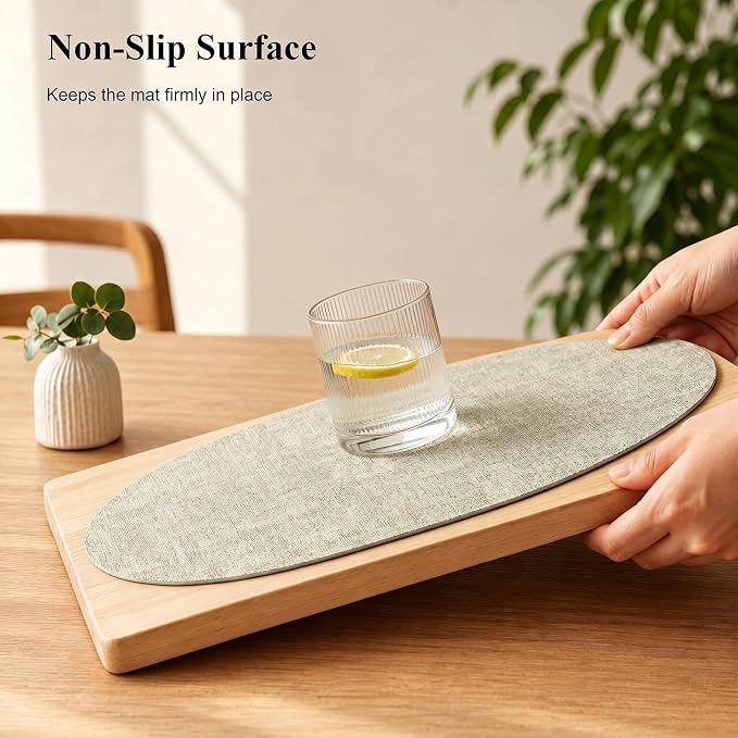 Placemats Set of 4-17" x 11.8" Waterproof & Heat Resistant Oval Place Mats, Wipeable Washable Double Layer Faux Leather Table Mats, Sage Green