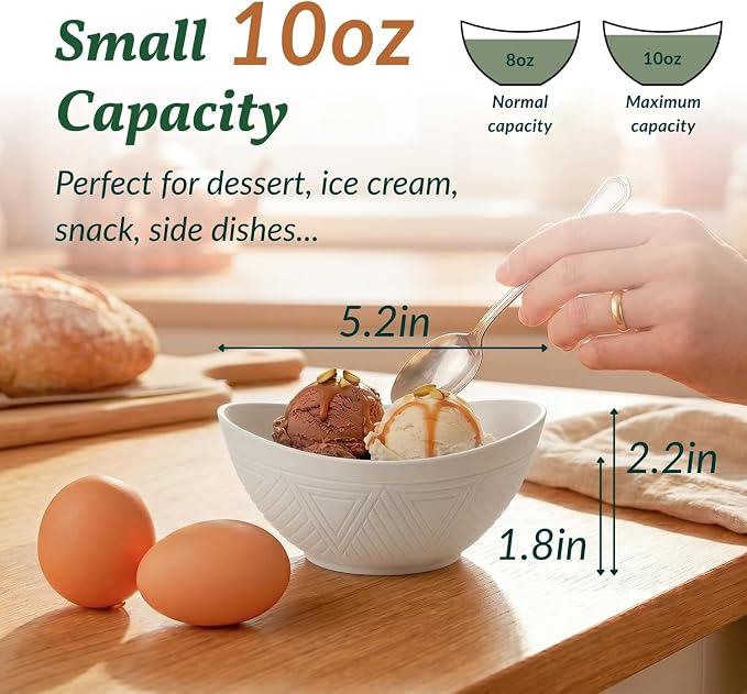 Wheat Straw Small Bowls Dessert Bowls Set of 6 Unbreakable Ice Cream Bowls for Kitchen, Camping, RV, Dorm, Microwave & Dishwasher Safe Mini Bowls for Yogurt, Snack 10 OZ (Beige)