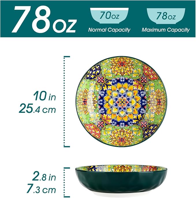 vancasso Large Serving Bowls,78 Oz Salad Bowls Set of 2, Green | Bohemian Decorative Bowls for Salad, Fruit, Pasta and Dinner, Serving Dishes Set for Party, Dishwasher & Microwave Safe