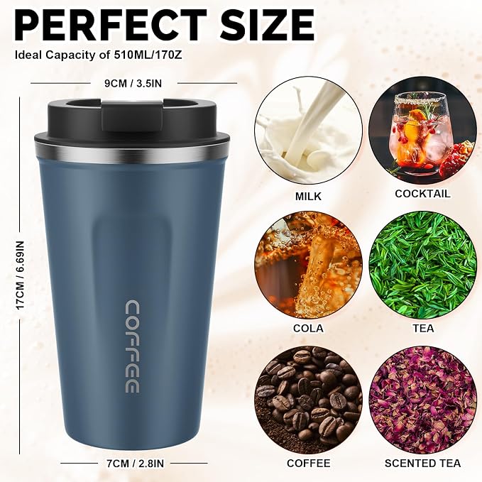 MOMSIV 17oz Travel Coffee Mug, Insulated Coffee Cup with Leakproof Lid | 6-Hour Heat Retention, 360°Leak proof, Vacuum Stainless Steel Double Walled, BPA-free, Reusable And To Go Coffee Mug
