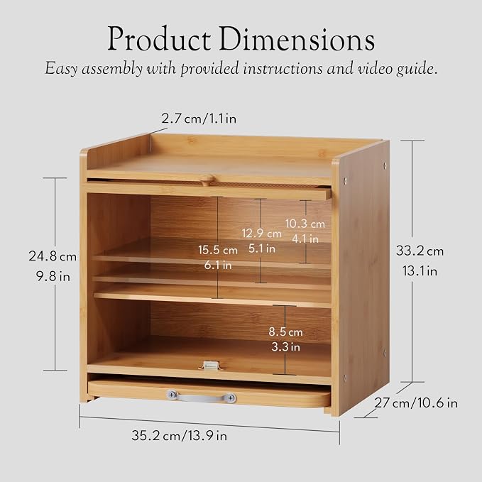 Bamboo Bread Box, Double Layer, Cutting Board, Kitchen, Natural | See-Inside Acrylic, Magnetic Closure, Countertop Bread, Fruit, Tea, Coffee Storage, Rear Vents Stay Fresh, Adjustable Shelf