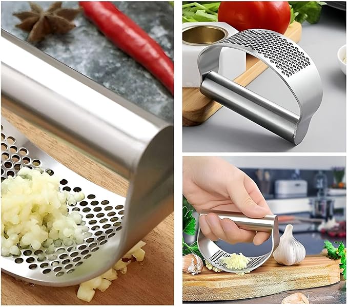3-in-1 Professional Stainless Steel Garlic Crusher Set | PP Handle