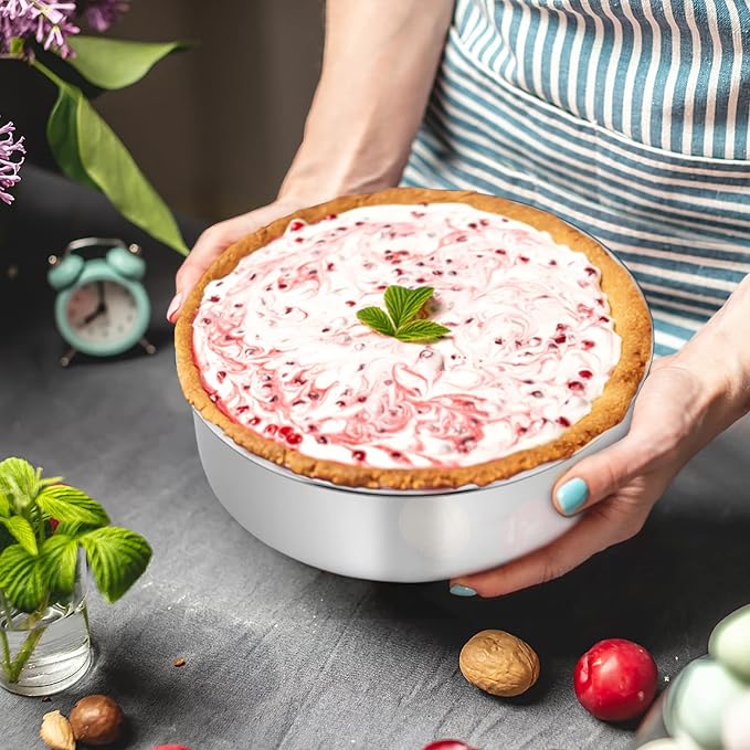 TeamFar 9 Inch Cake Pan, 9½” x 3” Stainless Steel Round Baking Pan Set of 2 | Layer Cake Baking Tins for Wedding Birthday Party, Non-Toxic, Heavy Duty, Deep Straight Side, Mirror Finish, Dishwasher Safe