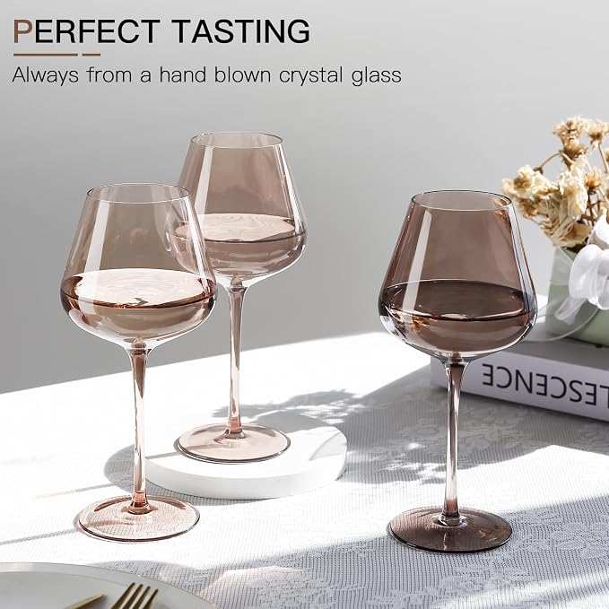 Venus Wine Glass Set of 6-18oz Lead-Free Crystal Burgundy Wine Glasses, Glassware for Parties& Special Occasions