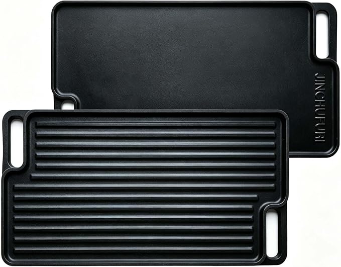 Reversible Cast Iron Griddle Pan 16 Inch | Enamel Nonstick Coating, Even Heat. Rust Revention. Gas, Electric & Induction. For Camping, BBQ and Home Cooking.