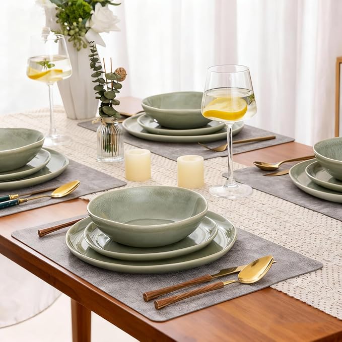 AmorArc Ceramic Dinnerware Sets for 8, 24Pcs Plates and Bowls Sets Dishes | Stoneware Handmade Reactive Glaze Dinner Set, Highly Scratch Resistant | Dishwasher & Microwave Safe Dishware
