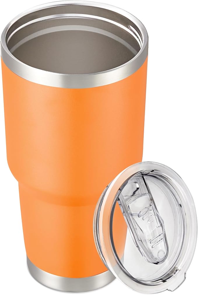 30 oz Tumbler with Lid Stainless Steel Tumblers, 1 Pack | Vacuum Insulated Cup, Leak Proof Lid, Powder Coated Travel Mug, Double Wall, Keep Cold Drinks for 12 Hours, Orange