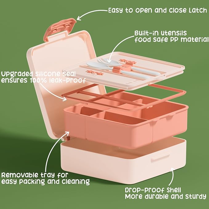 Fimibuke Bento Lunch Box for Kids, Toddler Bento Box with 4 Compartments | Leak Proof BPA Free Dishwasher Safe Lunch Container with Utensils, Ideal Portion Sizes for Ages 3-12 Girls Boys for School