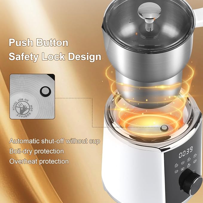 Milk Frother and Steamer, 8 in 1 Detachable Electric Milk Frother, Automatic Warm and Cold Foam Maker, Variable Temperature and Froth Thickness for Latte, Macchiato, Cappuccino, 20.29oz/600ml, White
