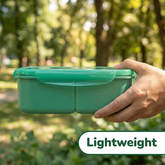 MISS BIG® Large Bento Lunch Box for Adults, 1900ml, 3 Compartments, Green | Green 1900ml large lunch box for adults, office meals, meal prep, work lunch, picnic, and travel.