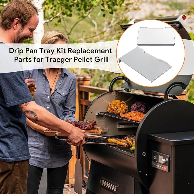 Drip Pan and Drip Pan Liners Kit for Traeger Ironwood 885 Series Pellet Grills, BAC1333 Drip Tray for Traeger 885 Series, Drip Tray Liners Replacement for Traeger BAC521, for Traeger Replacement Parts
