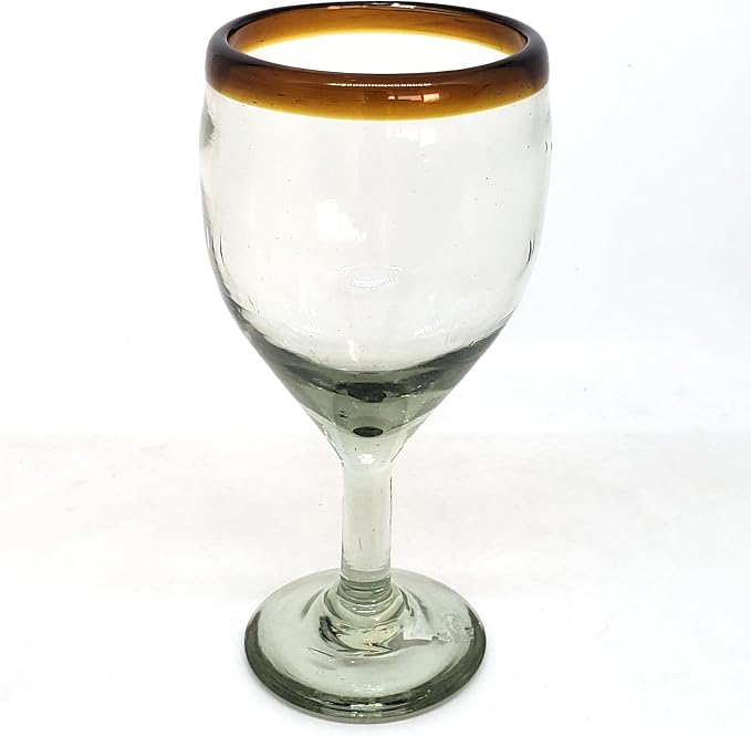 Amber Rim 13 oz Wine Glasses (set of 6), Recycled Glass, Lead-free, Toxin-Free (13oz Wine)