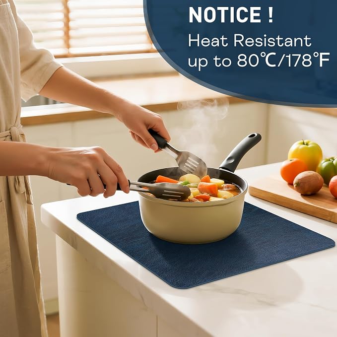 Faux Leather Placemats Set of 6 Heat Resistant Table Mats 17×12 Inch | Waterproof & Wipeable Place Mats Set of 6 Dual Sided Table Placemats for Kitchen Dining Decor Indoor Outdoor 43×30CM NavyBlue