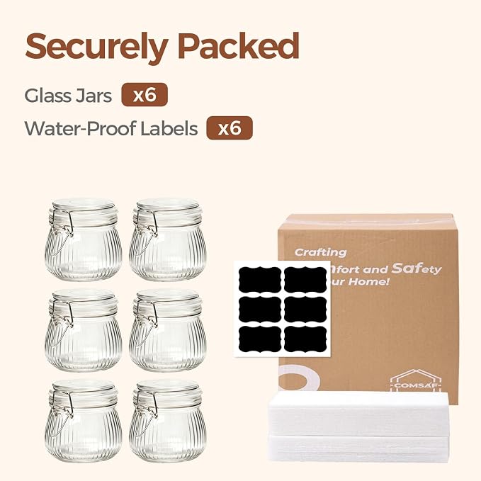 ComSaf Small Ribbed Glass Jars with Airtight Lids 17 oz 6 Pack Wide Mouth | Flour sugar coffee beans, Fermenting pickling, Farmhouse pantry decor, Jam jelly honey, Nuts snacks spices, Kitchen storage