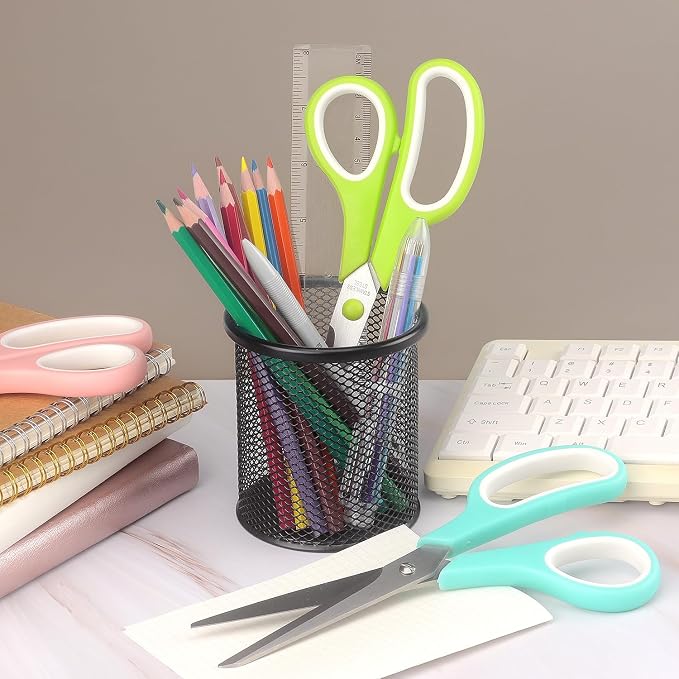 LONGKEY 8.5" Pastel Scissors 3-Pack, Ultra Sharp Stainless Steel | Scissors for Office Home School, Soft Comfort-Grip Right/Left Hand
