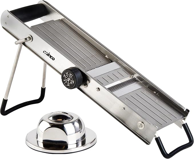 Winco 4 15/16" Mandoline Slicer Set | 4-setting rotary dial, Multiple blade settings, Non-slip grip handle, Great for Food Preparation, Portioning and Foodservice