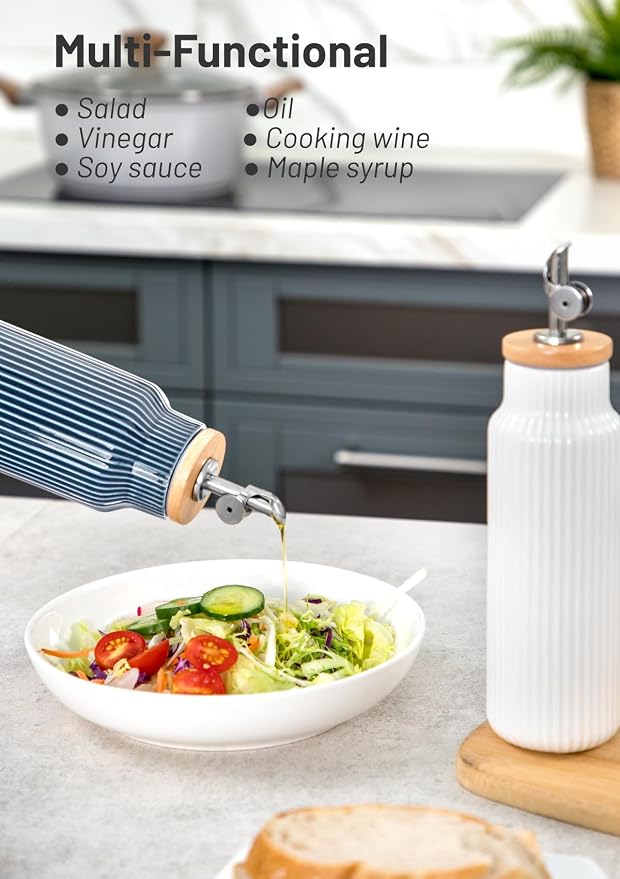 Nucookery 20oz Ceramic Olive Oil Dispenser Bottle for Kitchen spray, Large Capacity Cooking Oil Container for Storage Vinegar, Soy Sauce, Coffee Syrup, Liquids, Blue