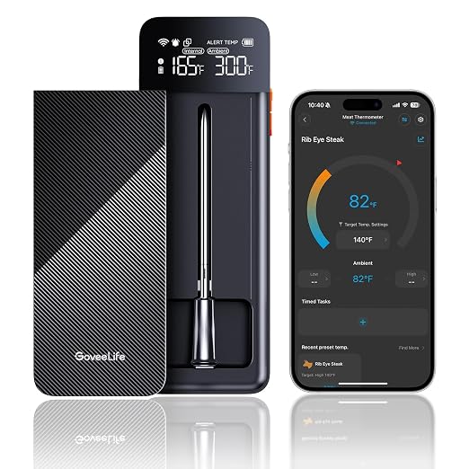 GoveeLife Smart Bluetooth Wireless Meat Thermometer Digital with App Alerts | WiFi Unlimited Range, IP68 Waterproof, Charge Magnetic Base, Timer Mode, Kitchen Thermometer Suitable for BBQ, Grill, Smoker