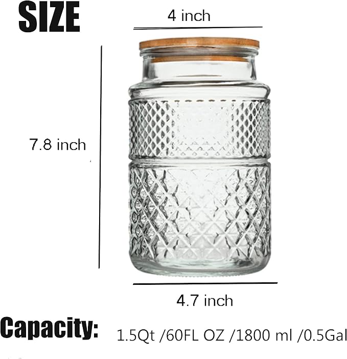Large Glass Storage Jar, 60 FL OZ Glass Food Storage Containers with Bamboo Lid, Kitchen Laundry Room Organization Jar for Cookies Coffee Flour Sugar Laundry Pods Detergent Airtight Glass Jars | Kitchen Pantry Thick Glass Container for Flour Sugar Cook...