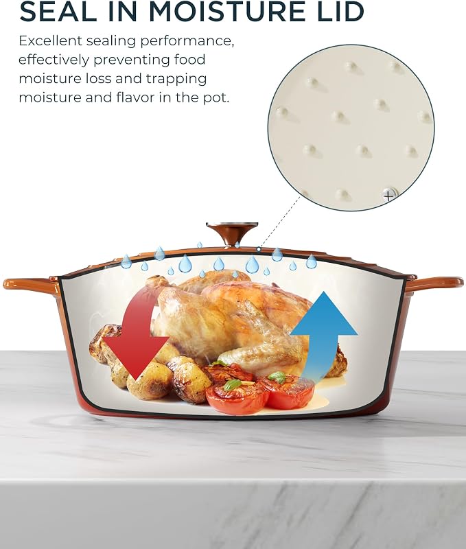 Enameled Cast Iron Dutch Oven - 9.3QT Dutch Oven Pot with Lid & Cotton Potholders - Heavy-Duty Non Stick Casserole Pot for Braising, Stews, Roasting, Baking, Suitable for All Stovetops, Vibrant Orange