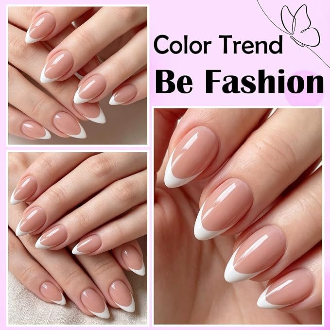 240pc White French Tip Press on Nails Short Almond Acrylic Nail, Coffee Press ons Fake Nails with Glue & Tabs, 12 Sizes Glue on Nails Short Press-on Nail Almond Artificial Stick on Nail for Women