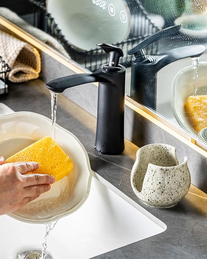 Zoeeker Sponge Holder for Kitchen Sink, Ceramic Dish Sponge Rack Sink Caddy | Kitchen Organizer Cute Scrubby Caddy Brush Holder Kitchen Storage Accessories Drying Holder for Countertop, Speckled Glaze