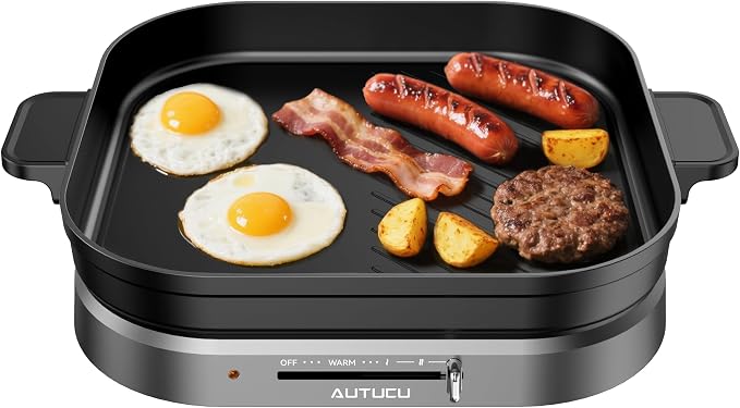 Nonstick 2-in-1 Electric Griddle & Flat Grill, High Power 1200W | PFOA-Free Surface, Tongs Included, Easy to Clean