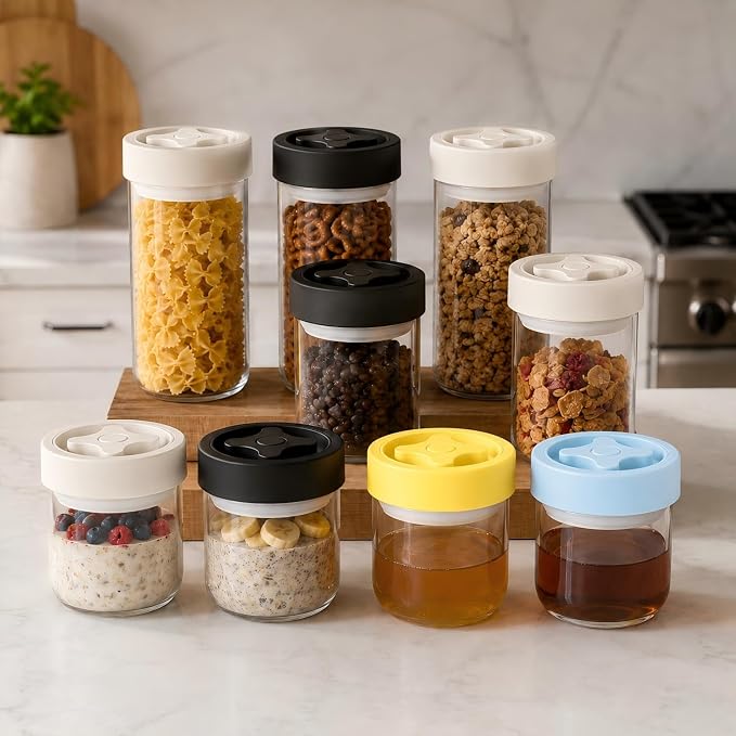 13 oz Small Airtight Glass Overnight Oats Containers with Lid | Twist Seal, Silicone Ring, Wide-Mouth Borosilicate Container for Yogurt, Chia Pudding, Fruit, Snacks and Meal Prep
