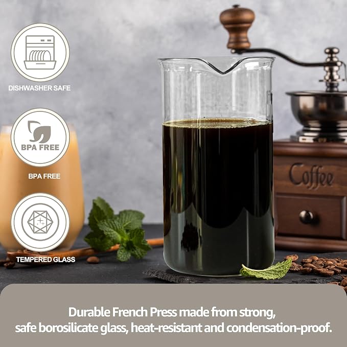 French Press Glass Replacement for Bodum, 34 Ounce, 1 Liter, Dishwasher Safe